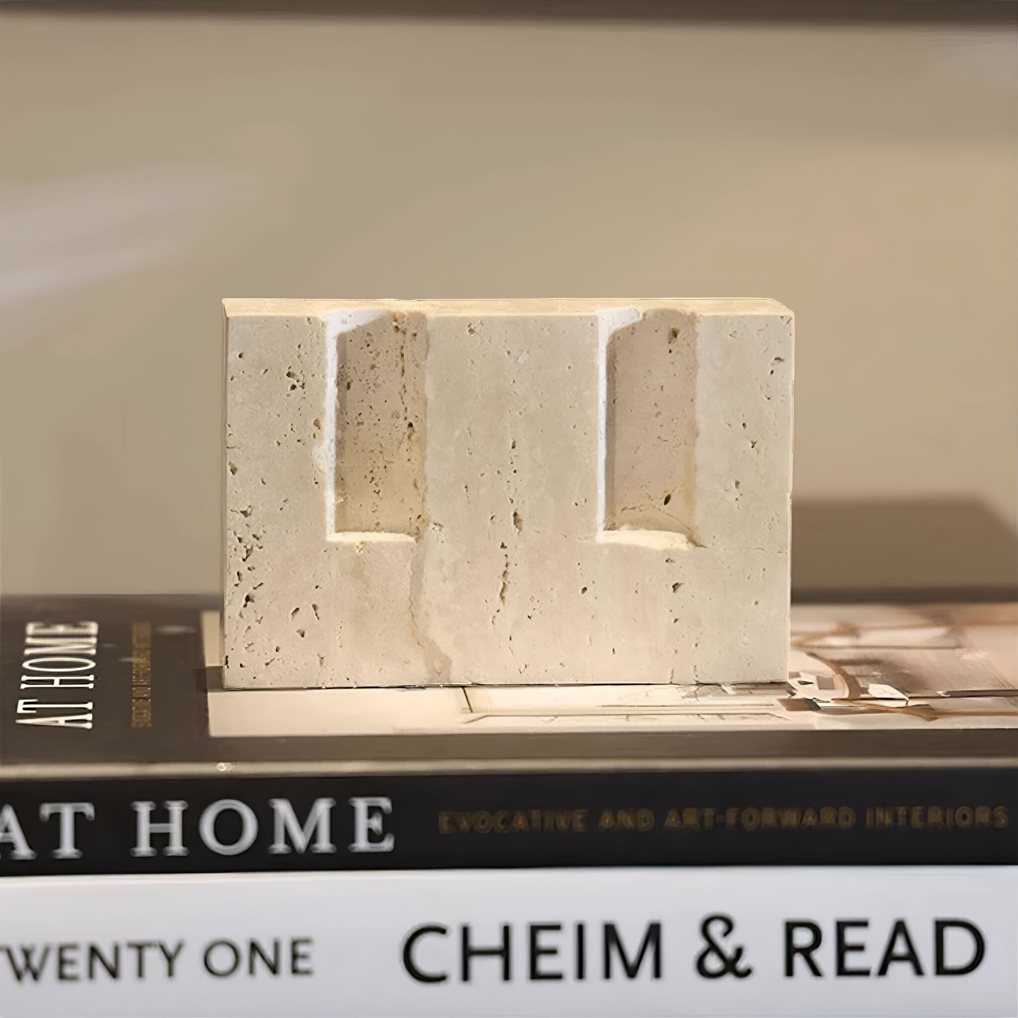 Twin Travertine Candle Holder 