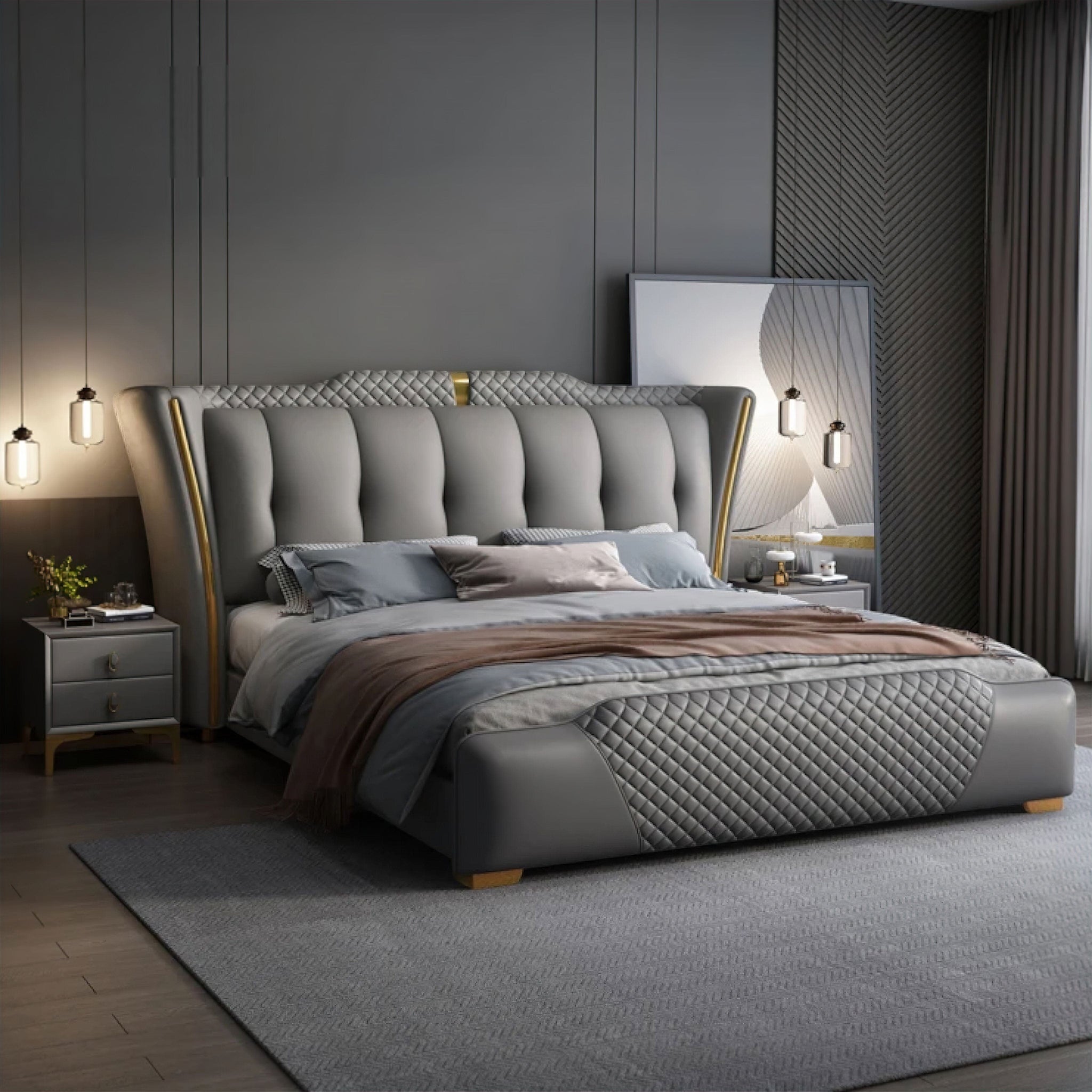 Valentin Bed Dark Grey King 