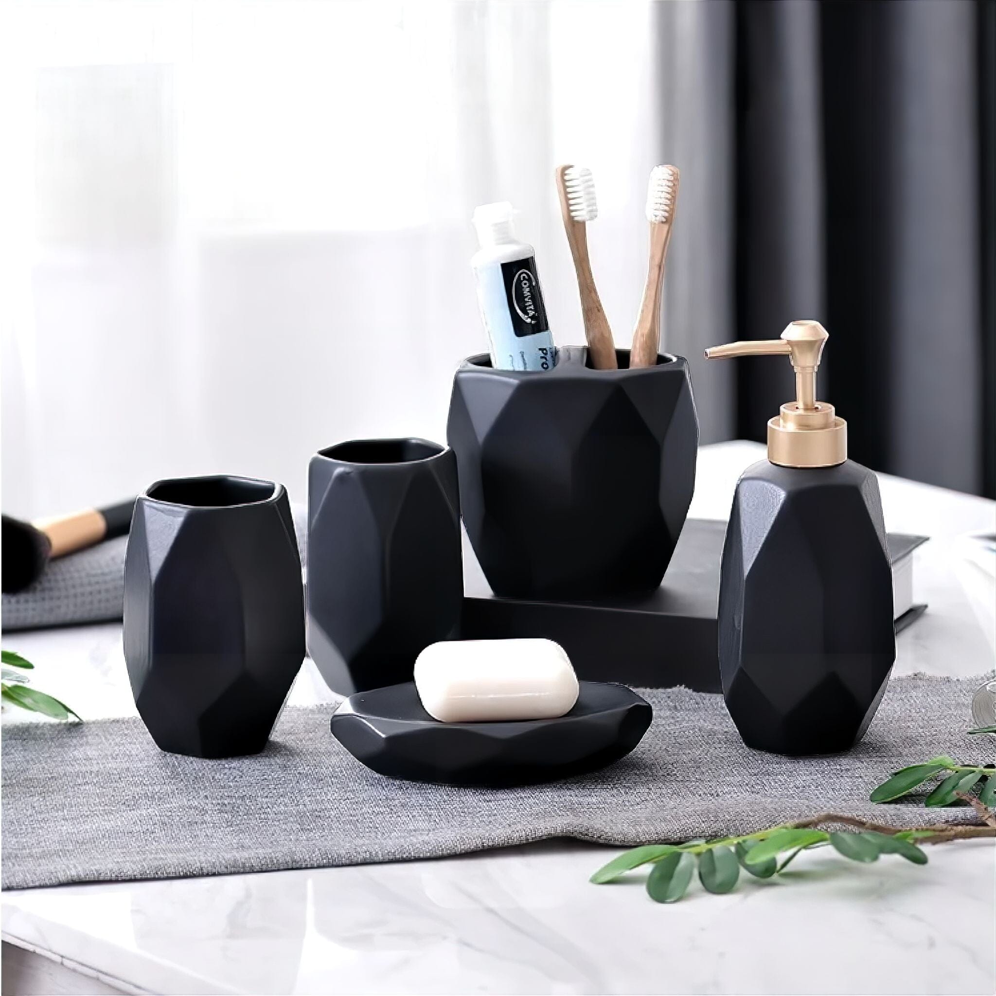 Vittoria Bathroom Accessories Set Decor 5 Pcs Black Set 