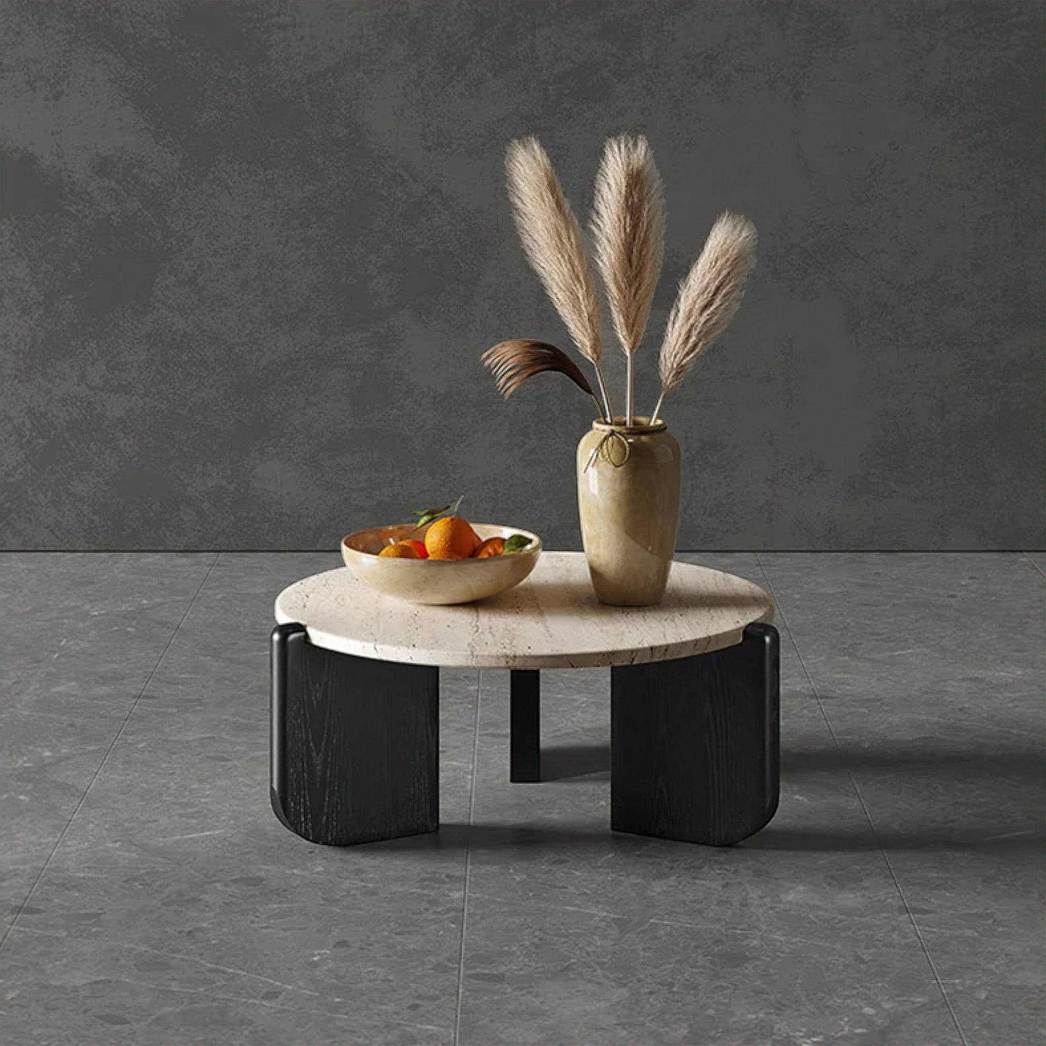 Yolande Travertine Coffee Table Black 70cm 