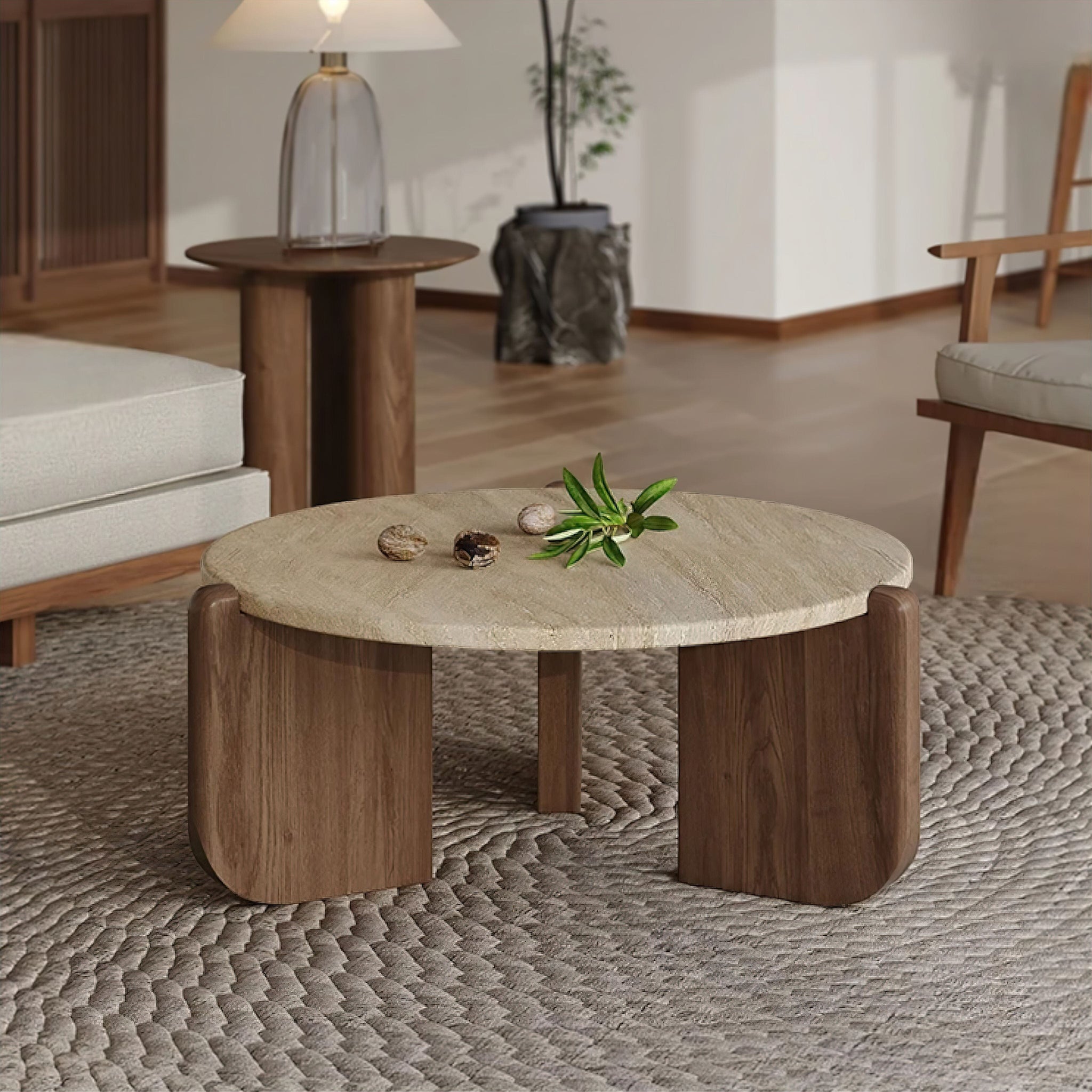 Yolande Travertine Coffee Table Walnut 50cm (Side table) 